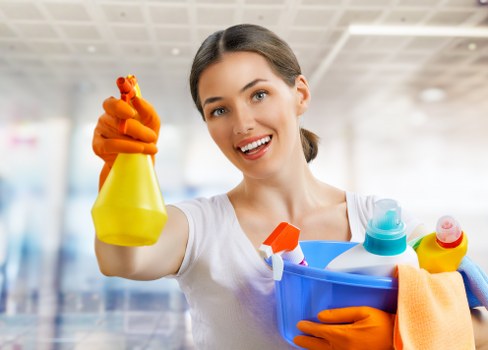 House cleaning essentials arranged for a tidy home