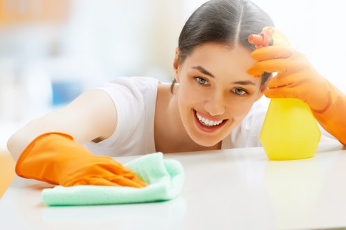 Cleaning team maintaining a commercial office space