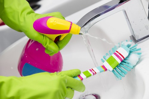 Routine cleaning in a modern kitchen