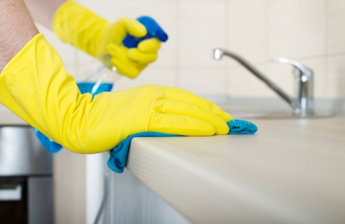 Professional end of tenancy cleaning in a bathroom with deep sanitizing